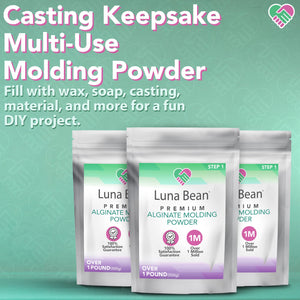 Luna Bean Alginate Molding Powder Refill for Hand Casting Kit - Non-Toxic - Over 3 lb (1,500g) - for Anniversaries, Birthdays, Family Activities - Hand Mold Kit Couples