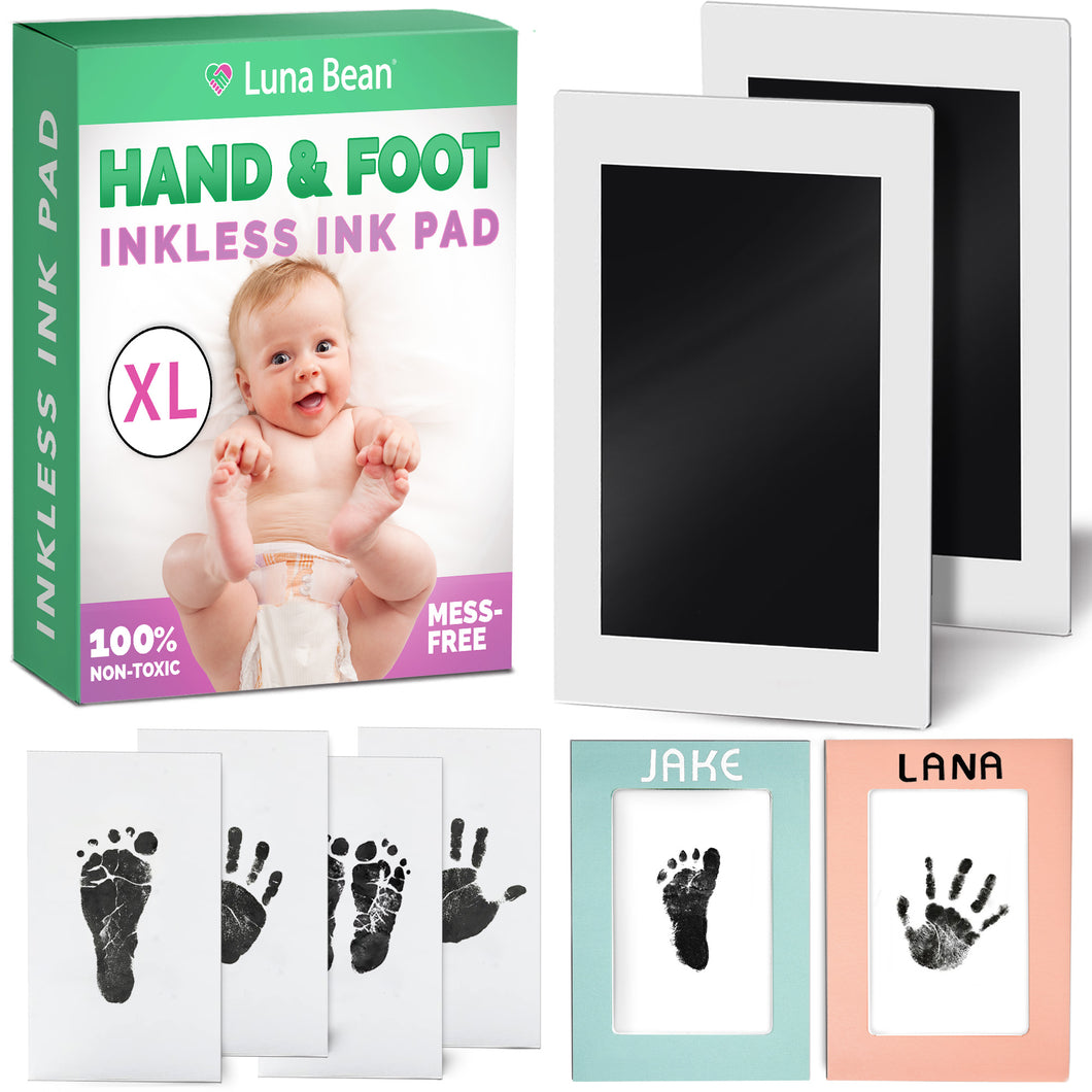 Luna Bean Baby Hand and Footprint Kit - Non-Toxic Baby Keepsake Inkless Hand and Footprint Kit -13 Piece Baby Footprint Kit Clean Touch Ink Pad for Baby Shower, Gender Reveal Gift & Newborn Keepsake