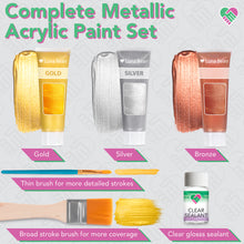 Luna Bean Metallic Acrylic Paint - Great for Hand Casting Kits! Rich Pigments of Silver, Bronze & Gold Metallic Paint - For Hand Mold Kit & Casting Kit Decor - 6pc Acrylic Paint Set w/Paint Sealant